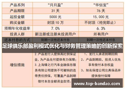 足球俱乐部盈利模式优化与财务管理策略的创新探索